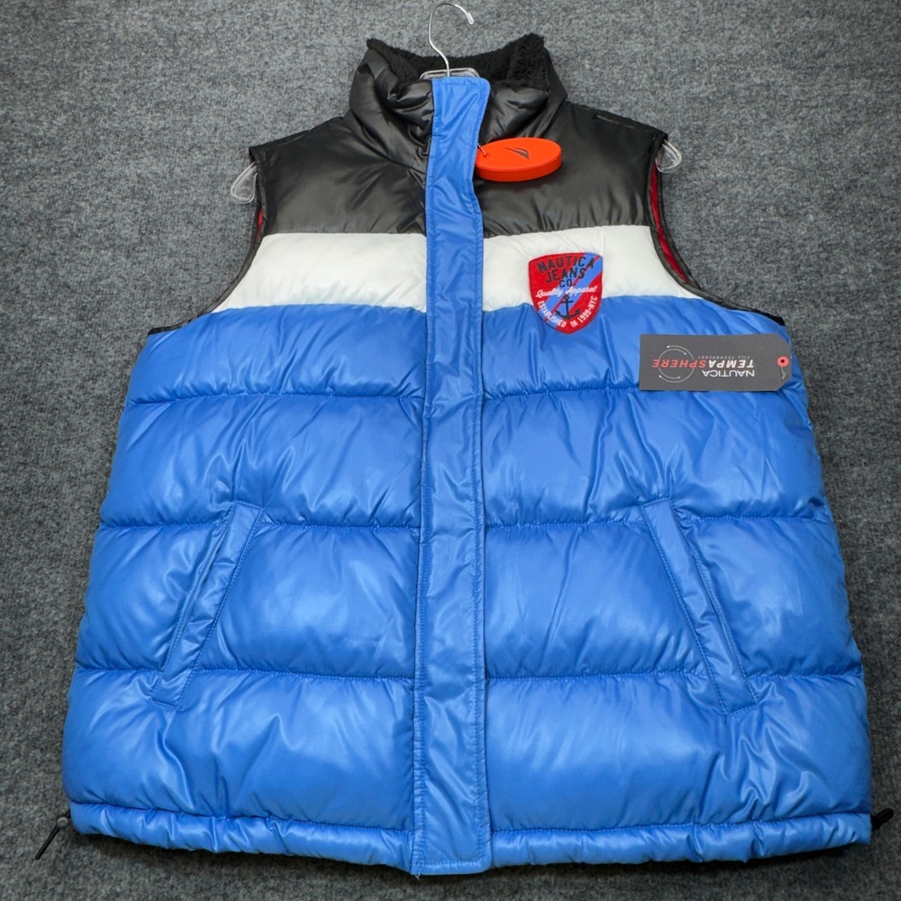 Nautica Jeans Co Puffer Vest Mens Large Blue Colorblock Tempasphere Gorpcore